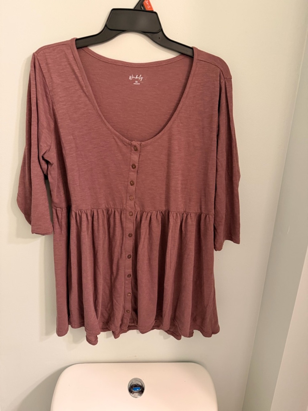 Wonderly Button-Front Peplum brown blouse